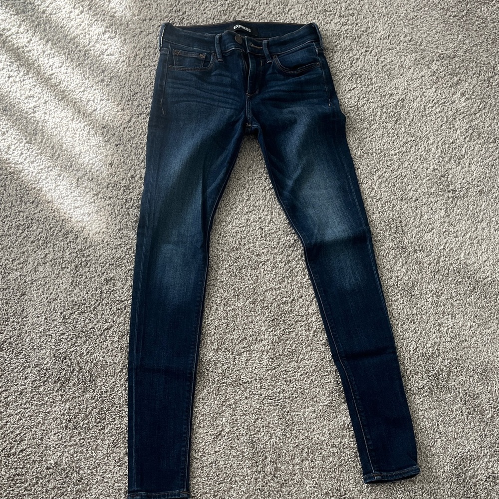 Express Dark Indigo Mid Rise Jeggings